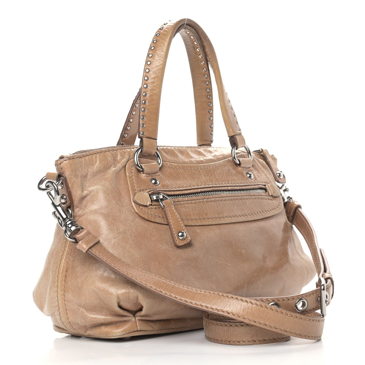 Miu Miu Vitello Lux Crystal Heart Charm Tote Beige 850982