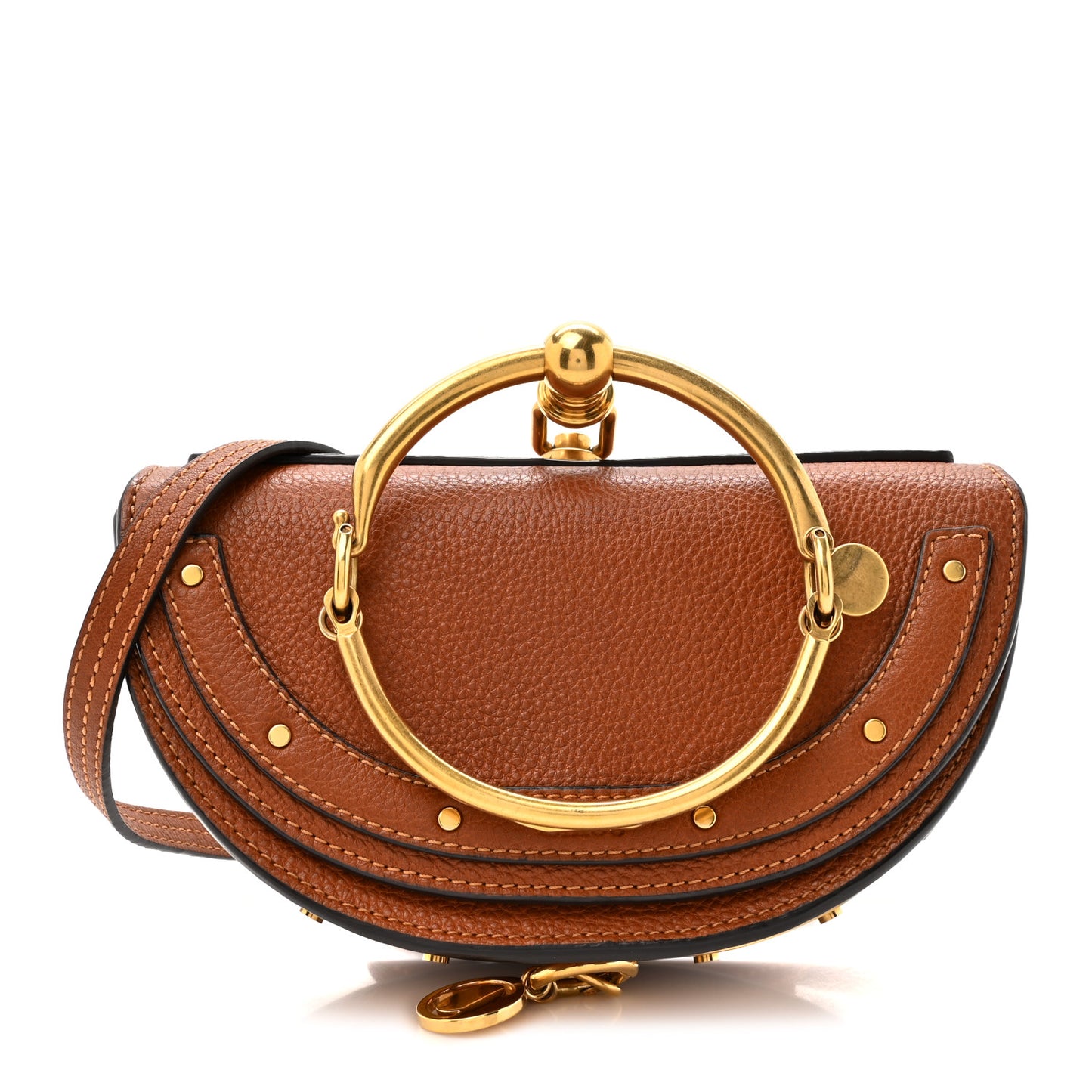 Calfskin Small Nile Bracelet Minaudiere Bag Caramel