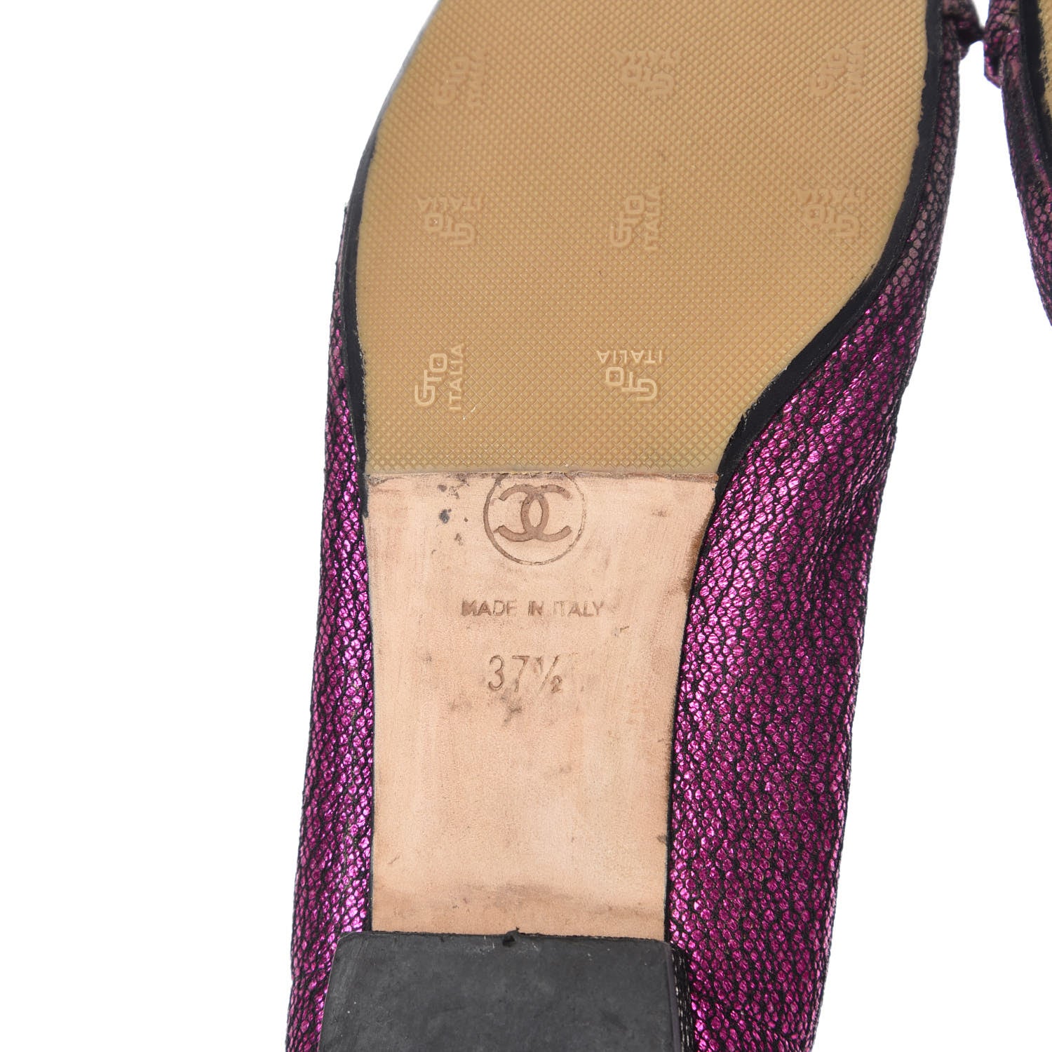 Chanel Metallic Lace Cap Toe Ballerina Flats 37.5 Fuchsia 8 of 14