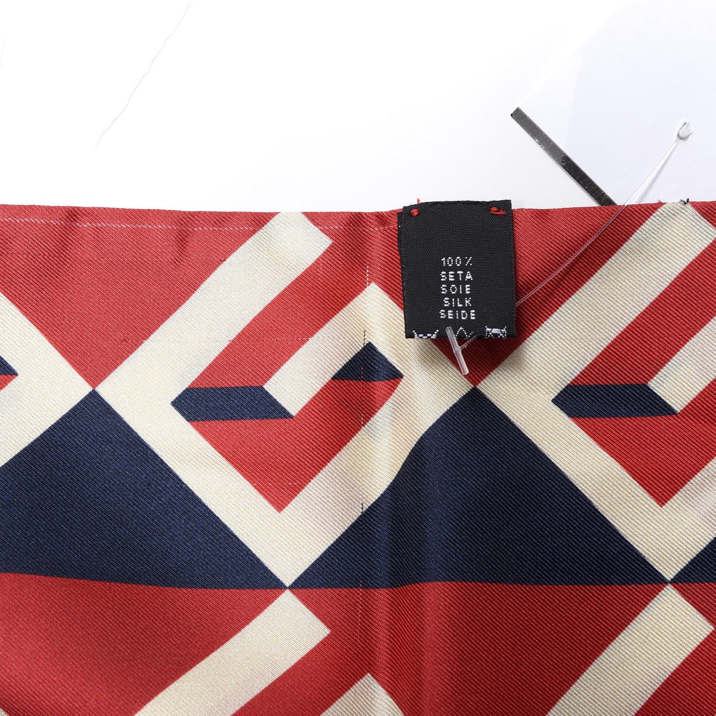 Twill Silk Geometric Logo Neck Bow Scarf Navy Orange
