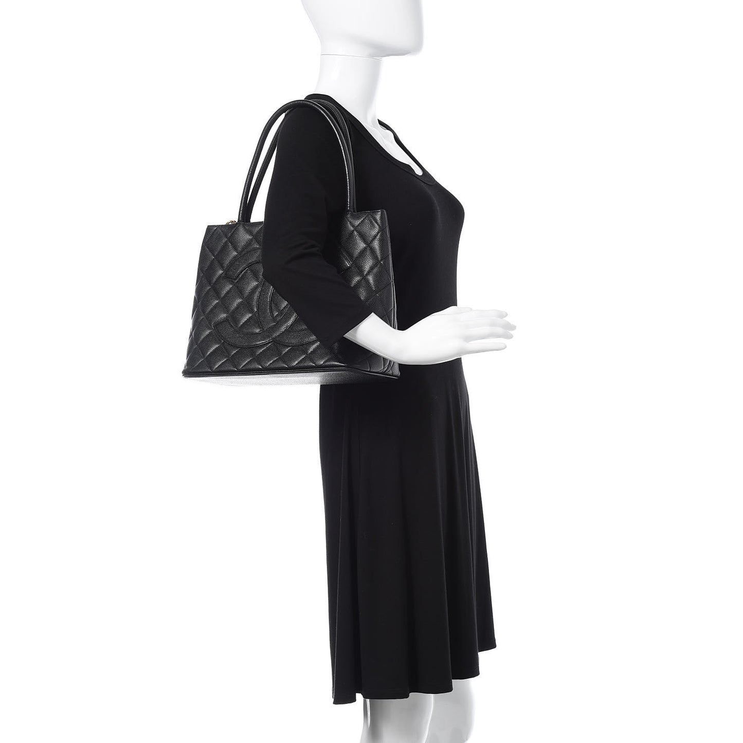 Caviar Quilted Medallion Tote Black