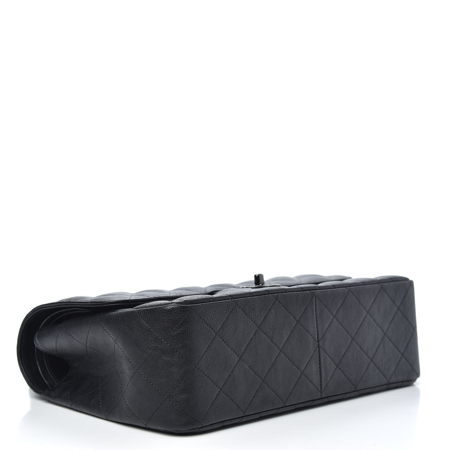 Crumpled Calfskin Quilted Jumbo Double Flap So Black