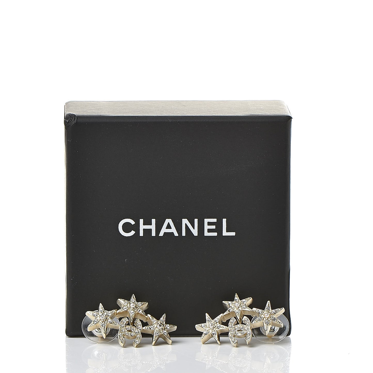 Crystal Pearl CC Star Earrings Gold