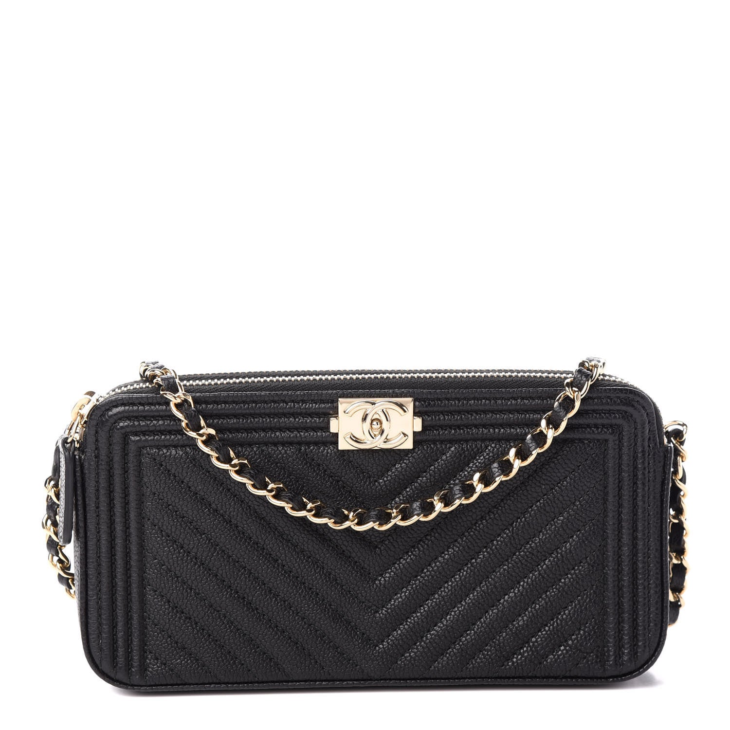 Chanel Caviar Chevron Small Boy Clutch With Chain Black 1 of 9