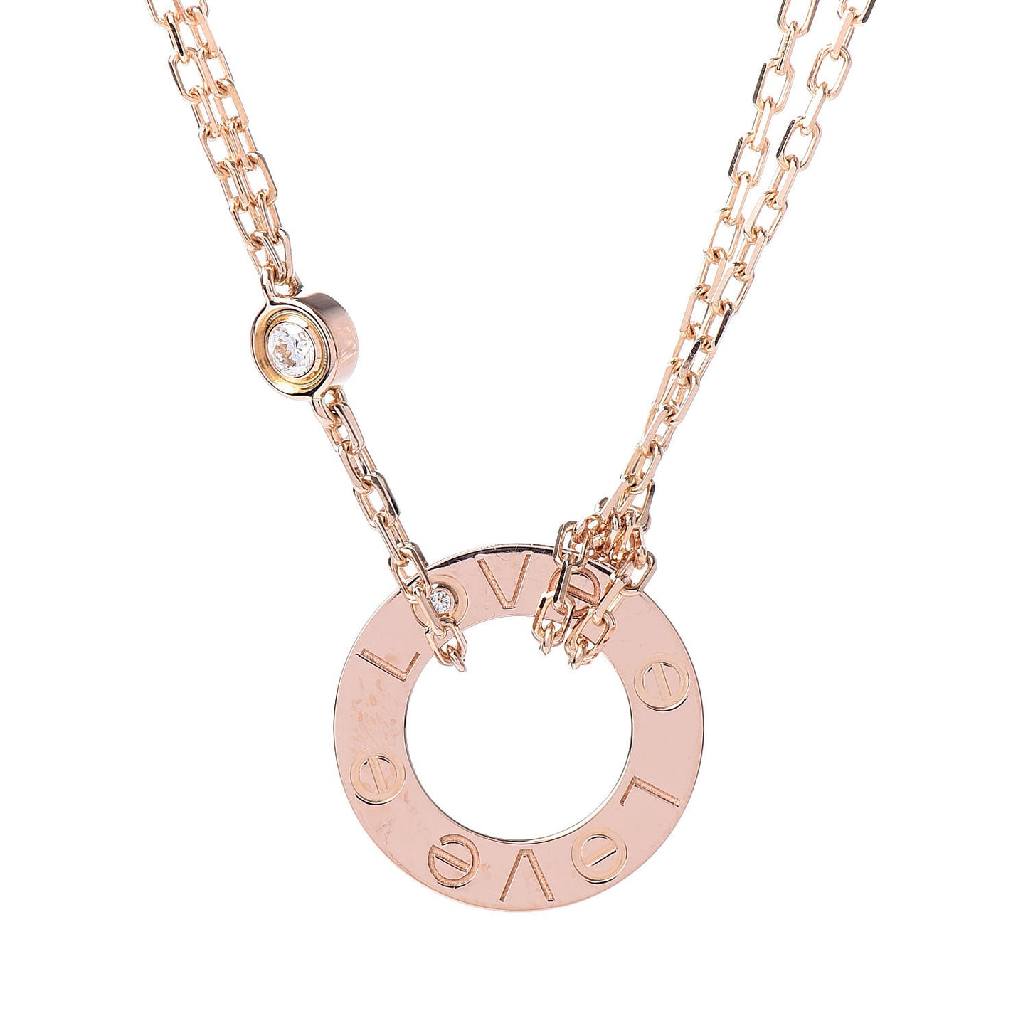 18K Pink Gold 2 Diamond LOVE Necklace