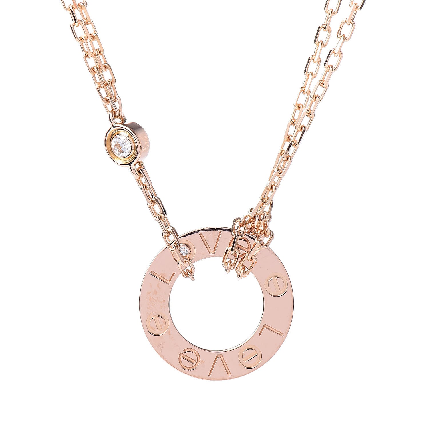 Cartier 18K Pink Gold 2 Diamond LOVE Necklace 4 of 6