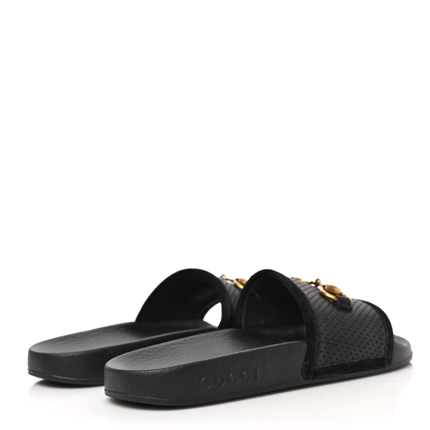 Gucci Suede Perforated Horsebit Slide Sandals 37 Black 4 of 7