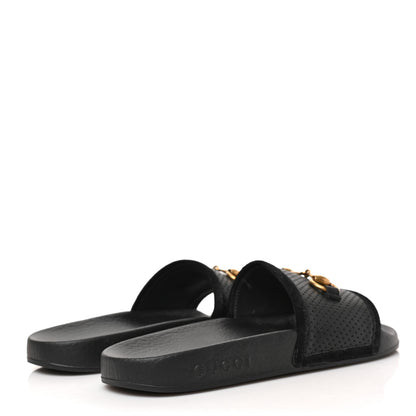 Gucci Suede Perforated Horsebit Slide Sandals 37 Black 4 of 7