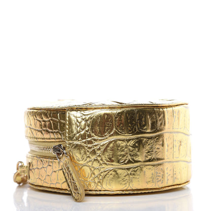 Chanel Metallic Calfskin Crocodile Embossed Cocodile Round Clutch with Chain Gold 4 of 9