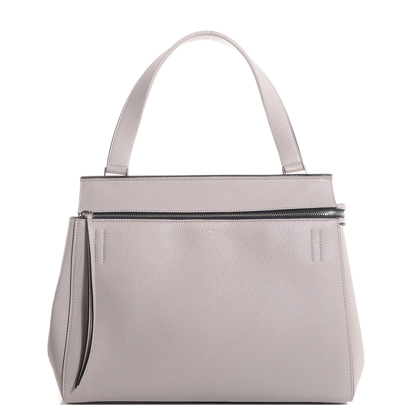 Drummed Calfskin Medium Edge Shoulder Bag Pearl Grey