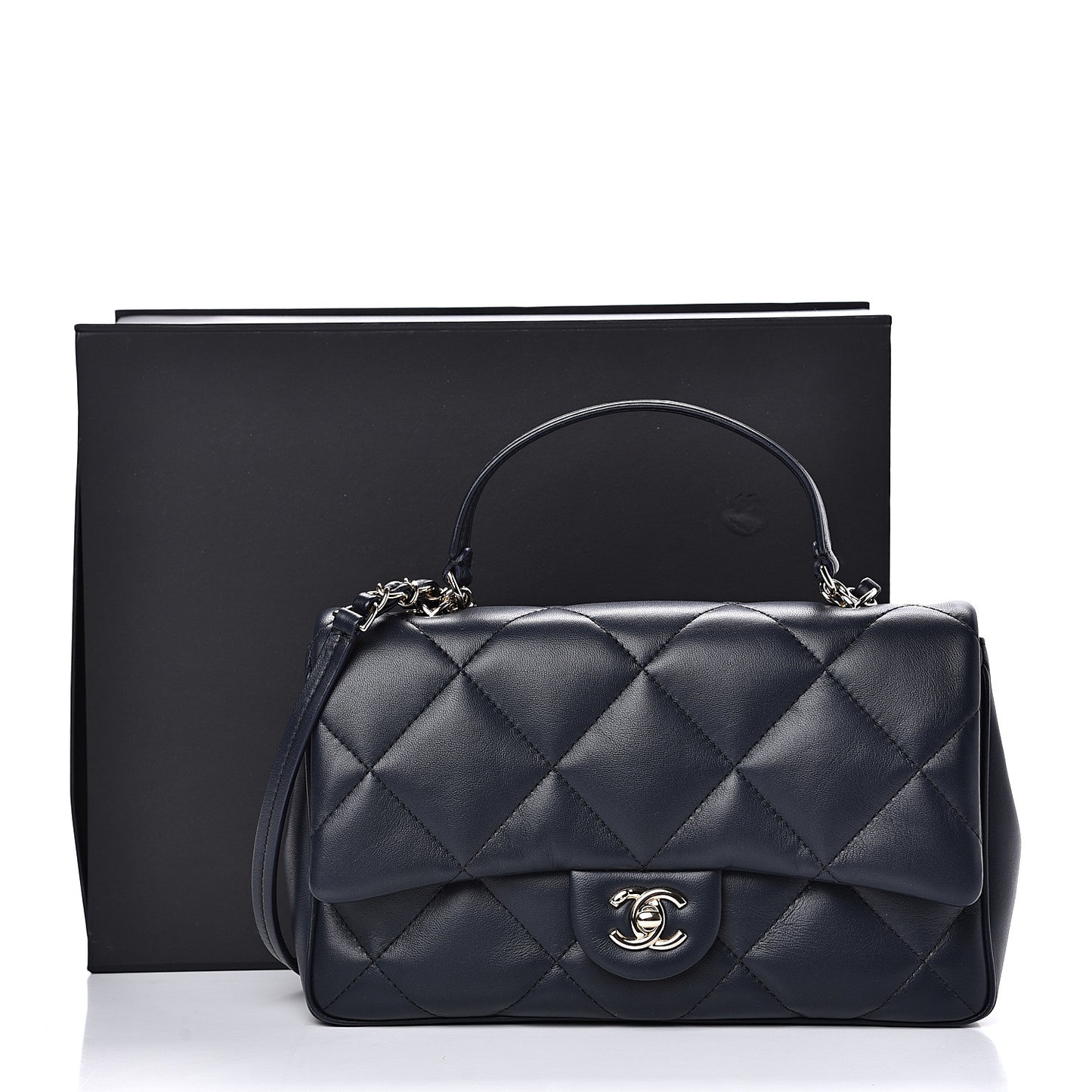 Lambskin Quilted Easy Carry Flap Navy