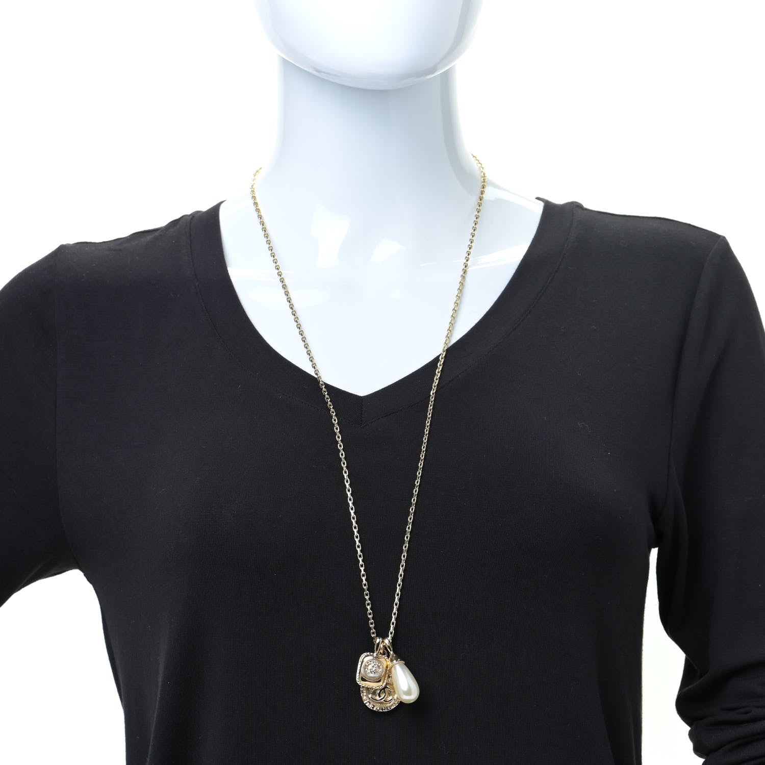 Chanel Crystal Pearl Necklace Gold 2 of 6