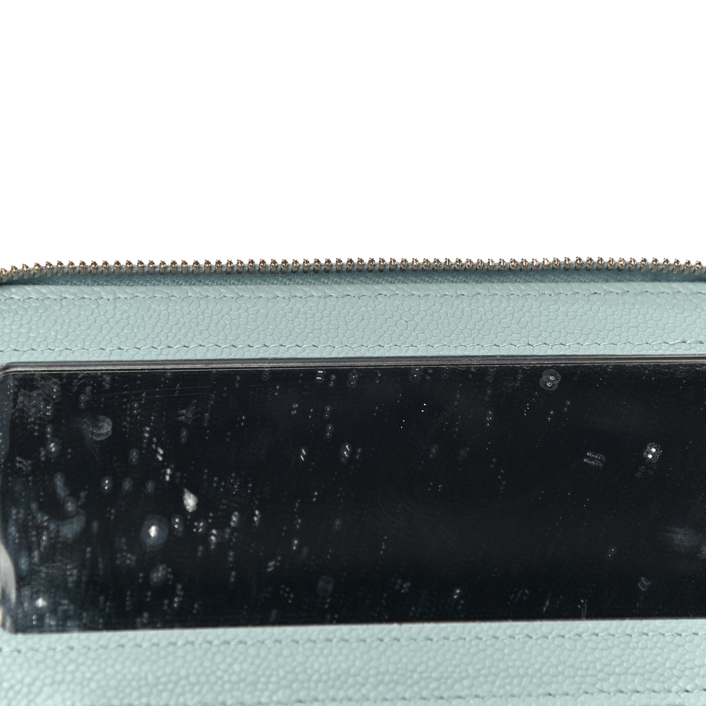Caviar Quilted Small Tiny CC Vanity Case With Chain Light Blue