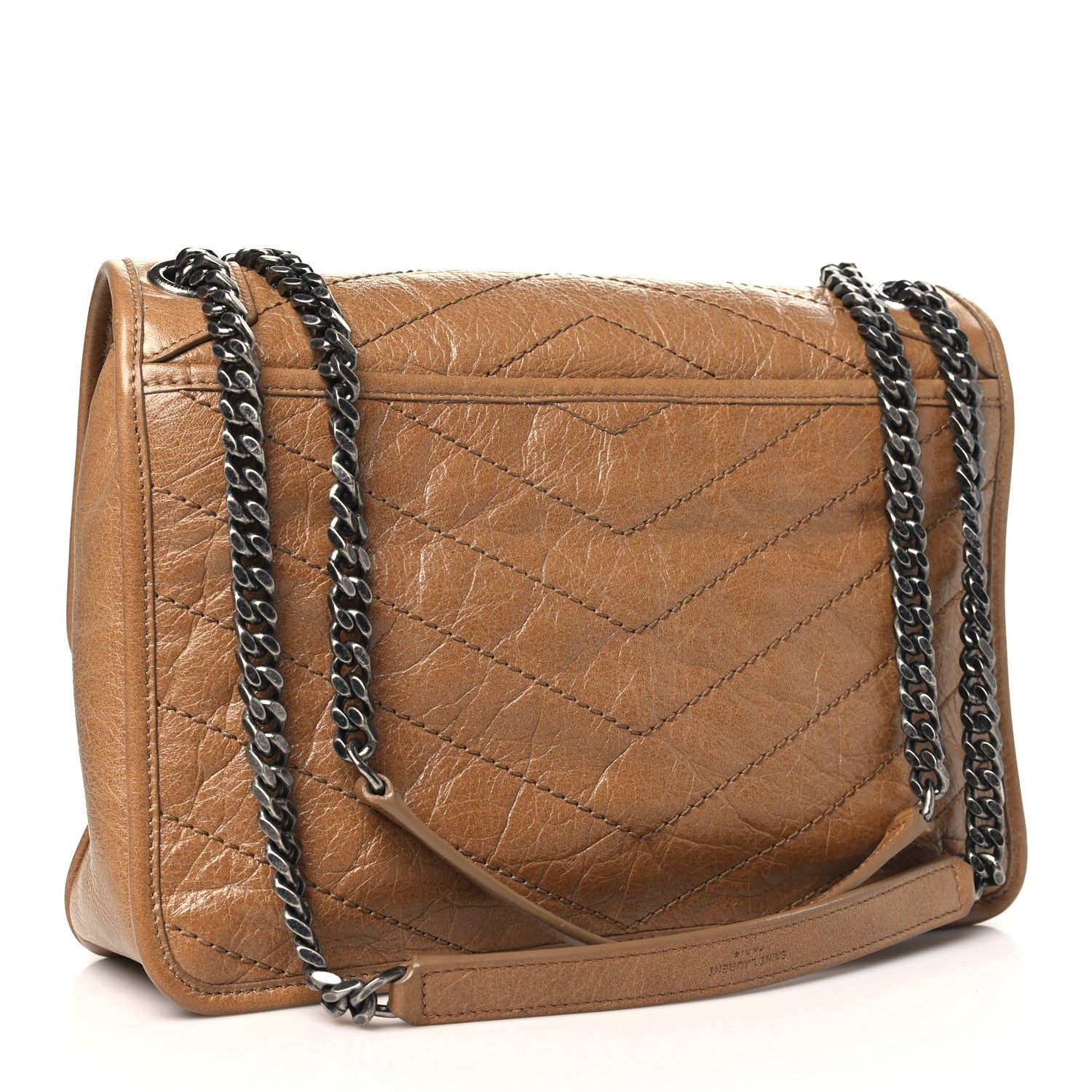 Saint Laurent Crinkled Calfskin Matelasse Monogram Medium Niki Chain Satchel Natural Tan 3 of 12