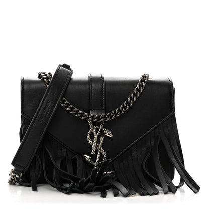 Saint Laurent Calfskin Fringe Baby Snake Monogram Satchel Black 1 of 10