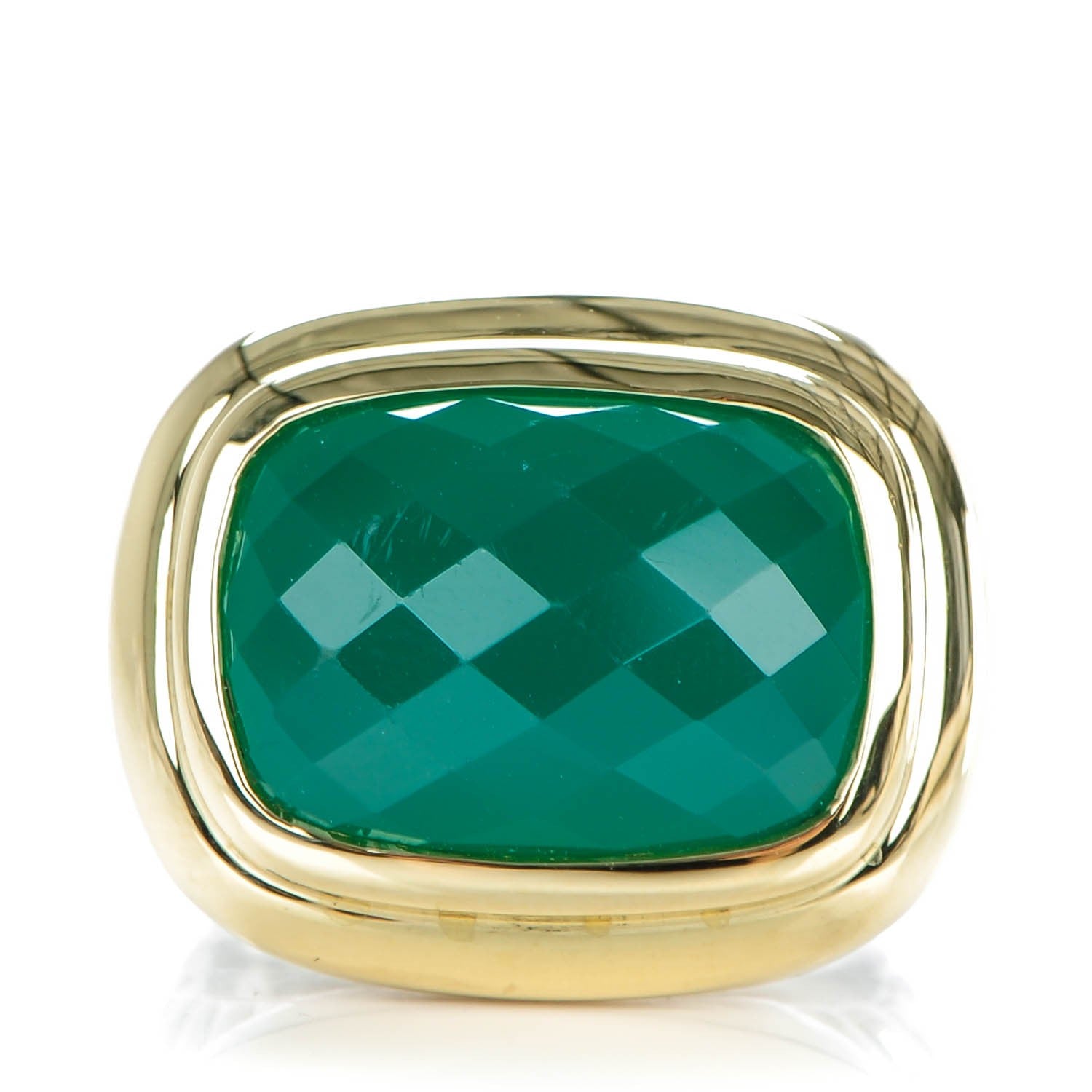 David Yurman Sterling Silver 18K Yellow Gold Green Onyx 18mm Waverly Ring 53 6.5 1 of 4