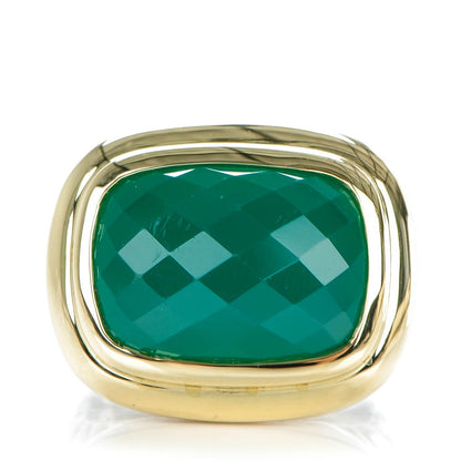 David Yurman Sterling Silver 18K Yellow Gold Green Onyx 18mm Waverly Ring 53 6.5 1 of 4