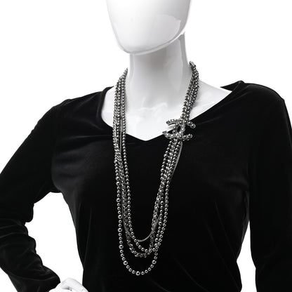 Chanel Crystal Pearl Lambskin CC Multi Strand Necklace Grey Silver 2 of 7
