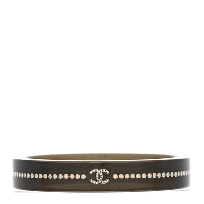 Chanel Resin Crystal CC Bangle Bracelet Black 1 of 5