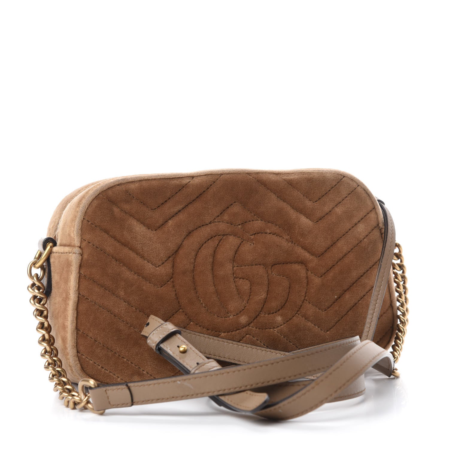 Gucci Velvet Matelasse Small GG Marmont Chain Shoulder Bag Taupe 3 of 10