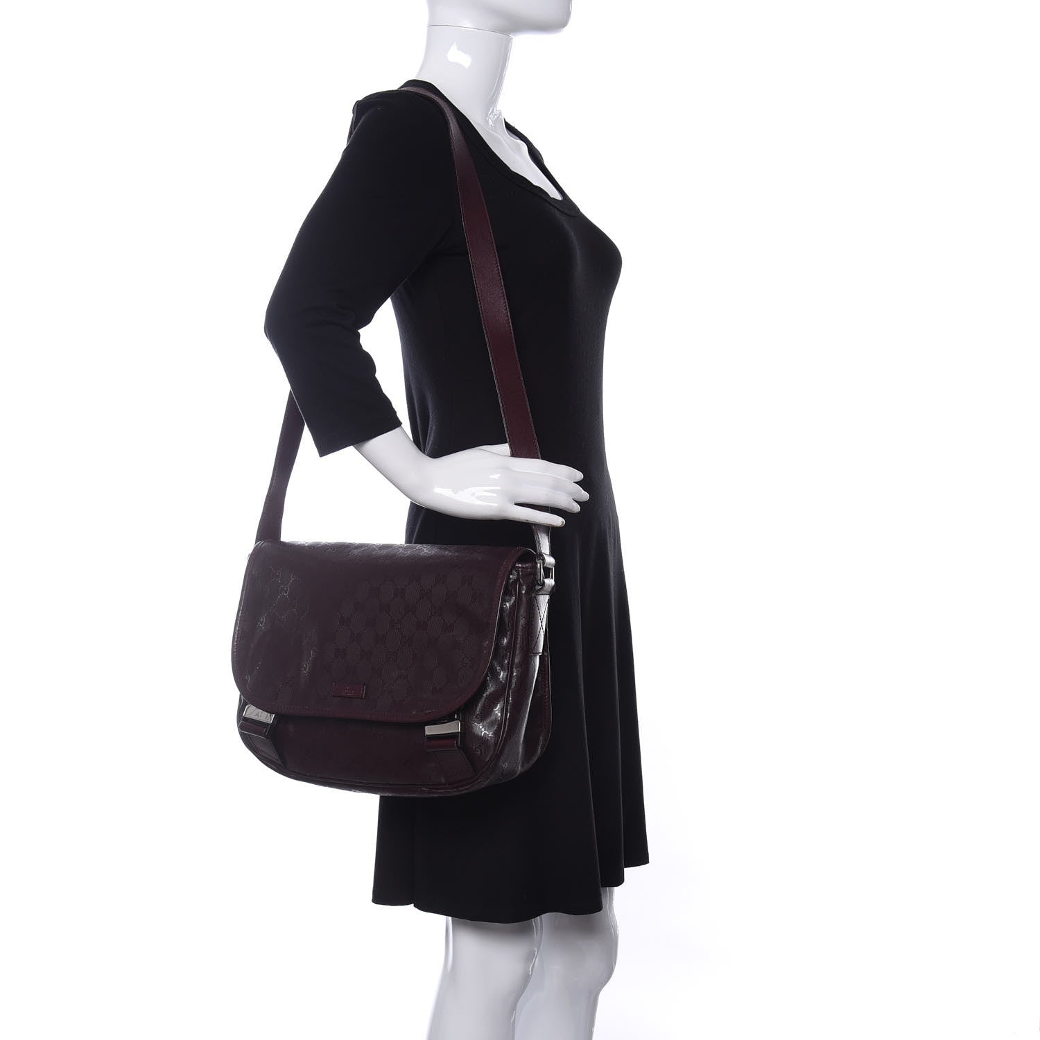 Gucci Imprime Monogram Medium Double Buckle Flap Messenger Bag Bordeaux 2 of 10