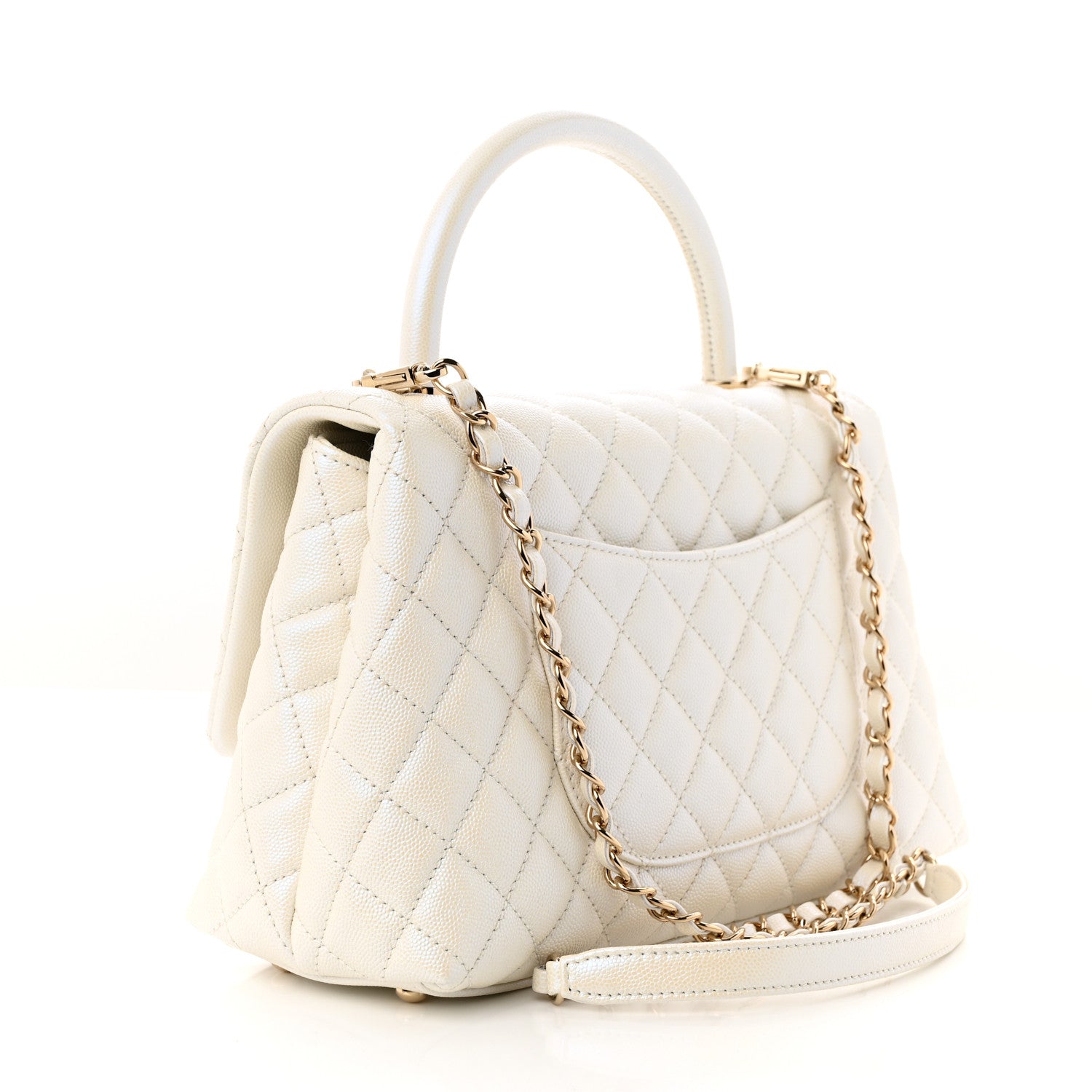 Chanel Iridescent Caviar Quilted Small Coco Handle Flap White 3 of 11