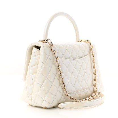Chanel Iridescent Caviar Quilted Small Coco Handle Flap White 3 of 11