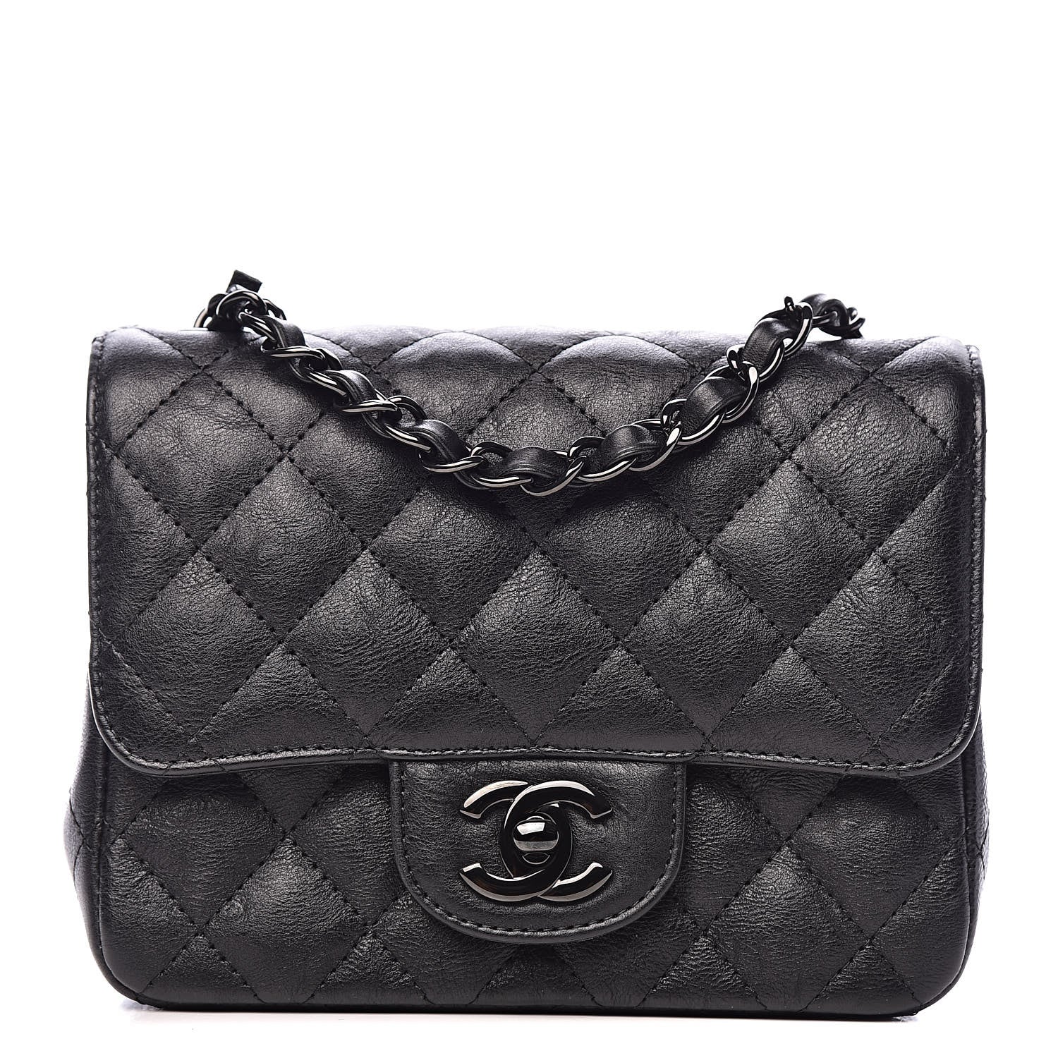 Chanel Crumpled Calfskin Quilted Mini Square Flap So Black 1 of 10