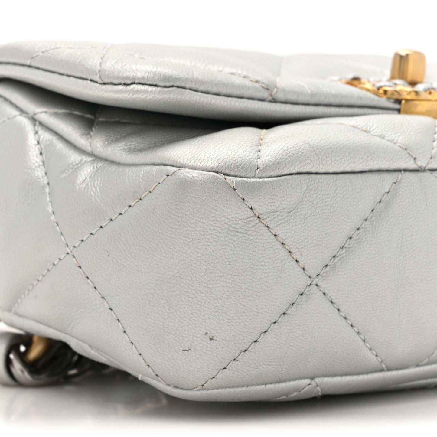 Metallic Goatskin Quilted Chanel 19 Waist Bag Silver