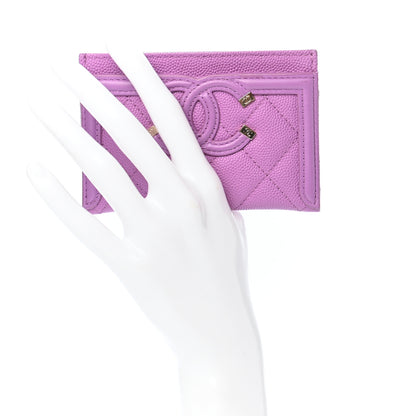 Chanel Caviar Quilted Filigree Card Holder Purple 2 of 9