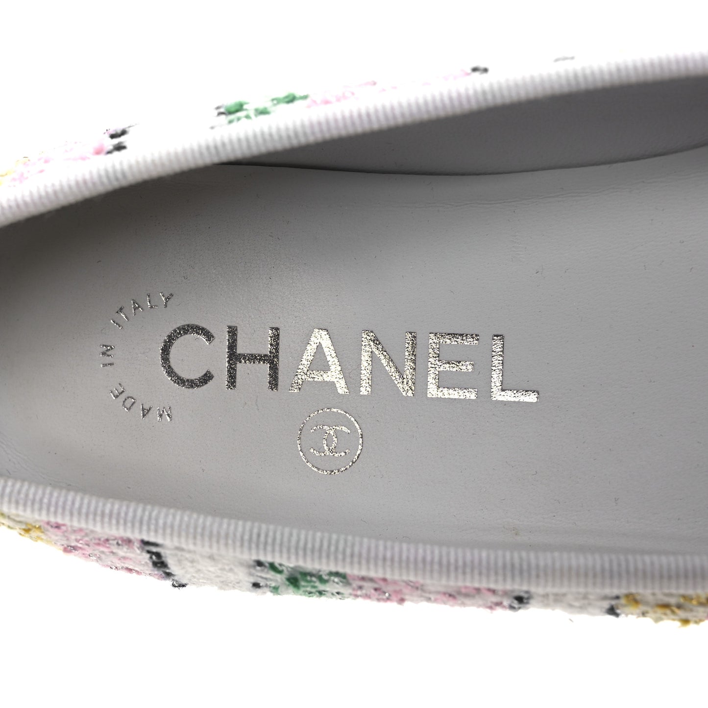 Tweed Grosgrain Cap Toe Ballerina Flats 38 White Pink Black