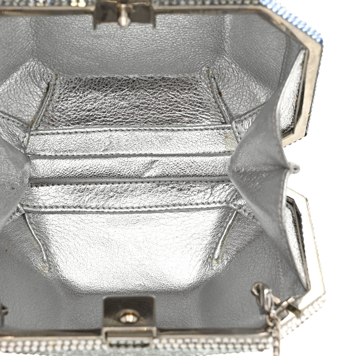 Judith Leiber Swarovski Crystal Minaudiere Clutch Silver