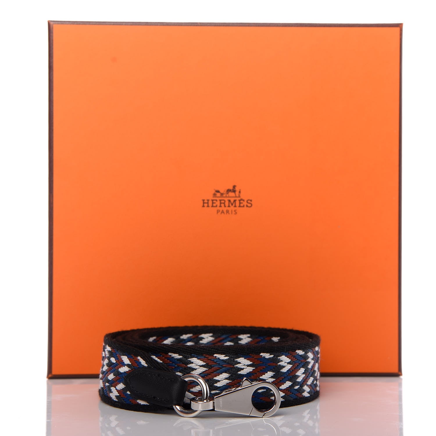 Hermes Toile Swift 25mm Sangle Cavale Shoulder Strap Black White Deep Blue 4 of 4