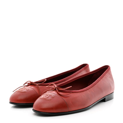 Chanel Lambskin Cap Toe Ballerina Flats 37 Red 3 of 8
