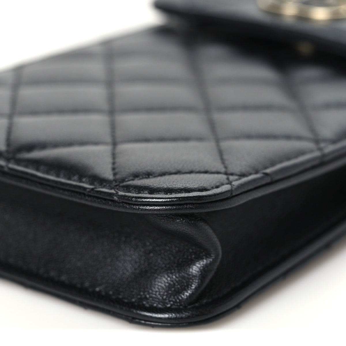 Lambskin Quilted Candy CC Phone Holder With Chain Black
