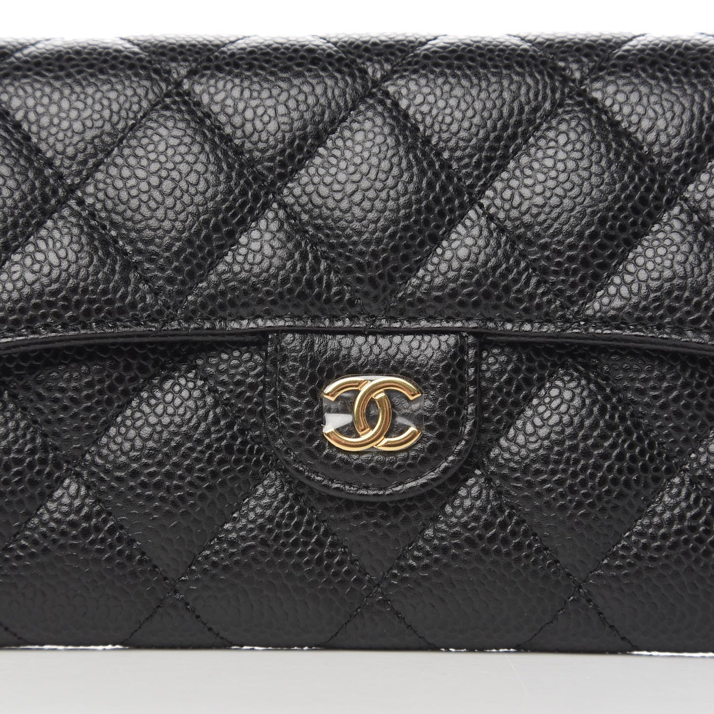 Caviar Quilted Large Flap Gusset Wallet Black