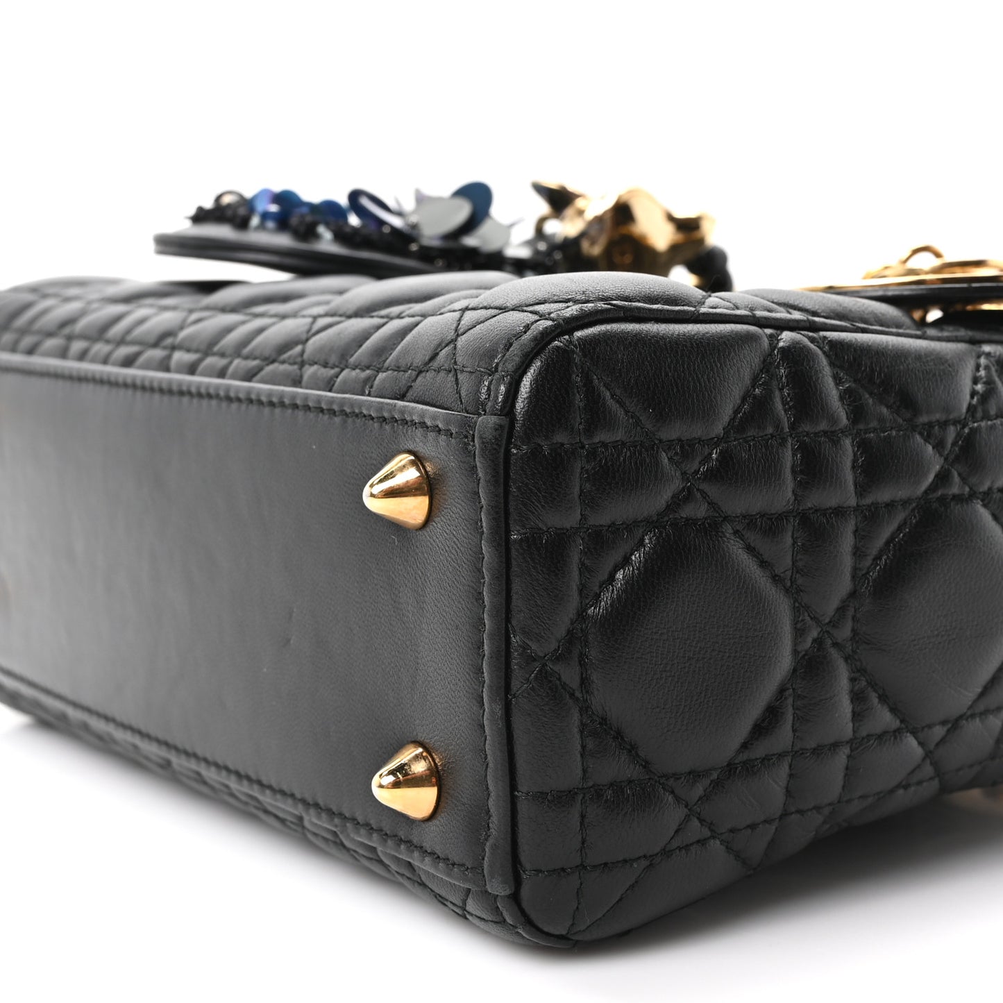 Lambskin Cannage Small Jeweled Lady Dior Black