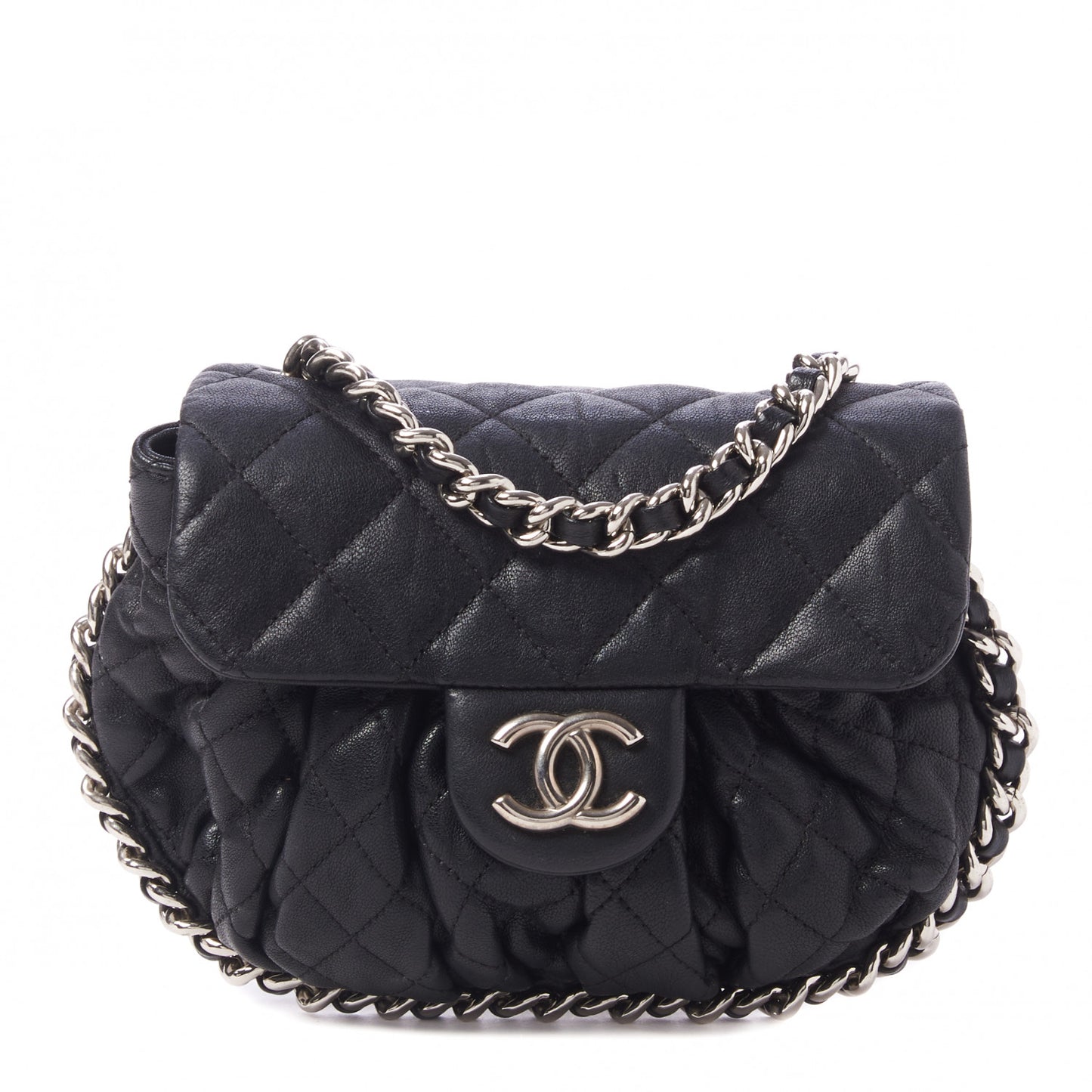 Washed Lambskin Quilted Mini Chain Around Messenger Black