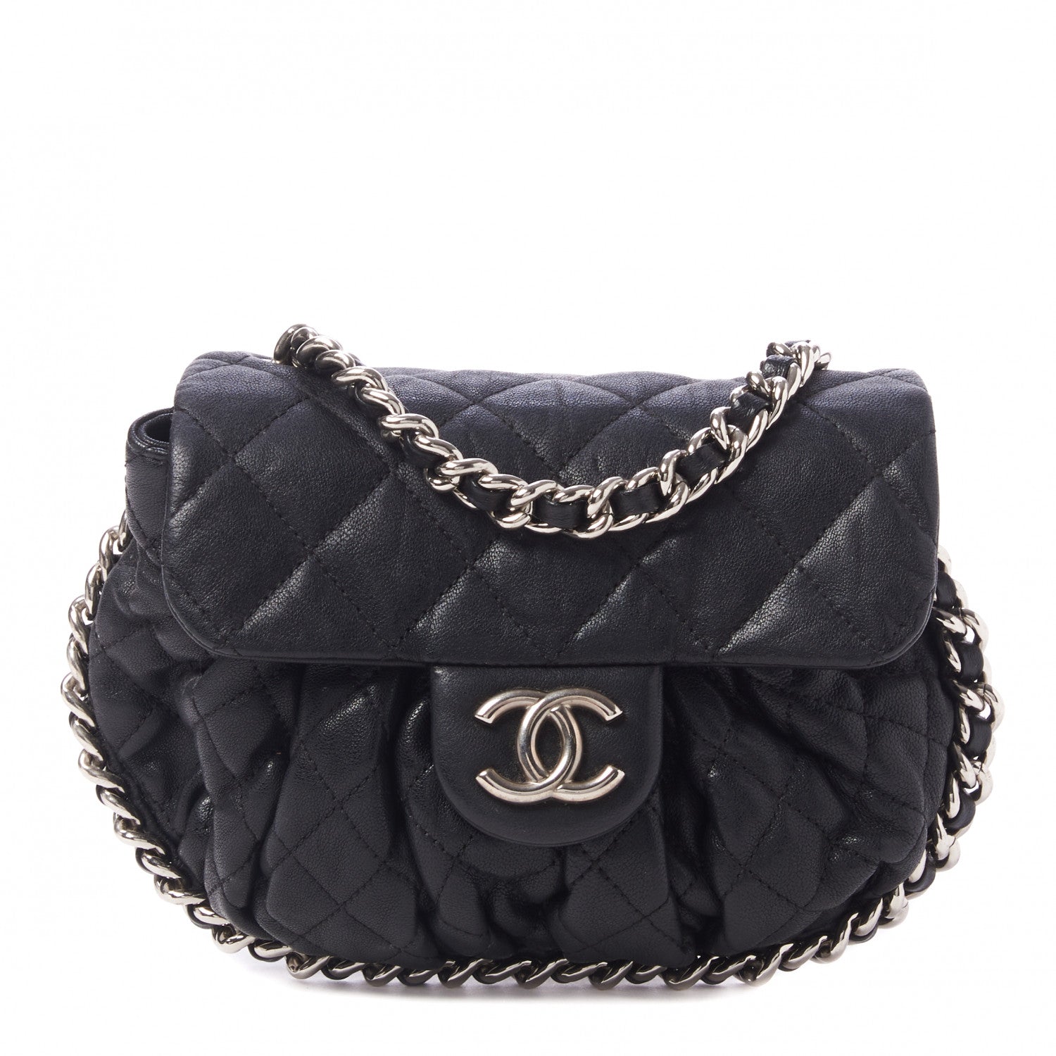 Chanel Washed Lambskin Quilted Mini Chain Around Messenger Black 1 of 13