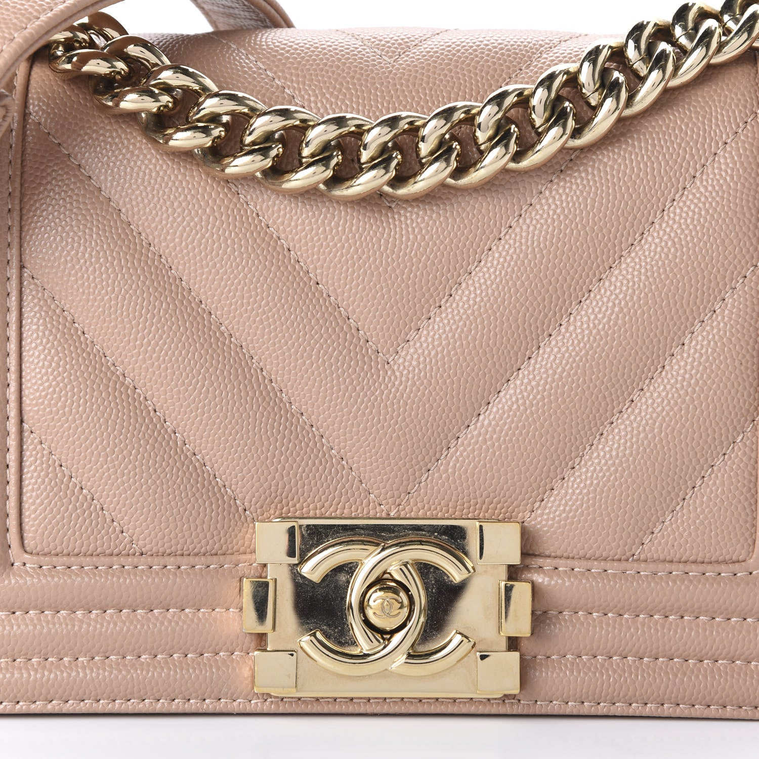 Chanel Caviar Chevron Quilted Small Boy Flap Dark Beige 10 of 10