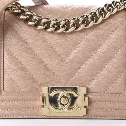 Chanel Caviar Chevron Quilted Small Boy Flap Dark Beige 10 of 10