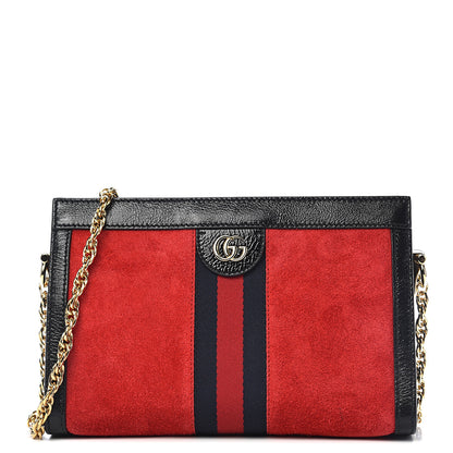 Gucci Suede Patent Web Small Ophidia Chain Shoulder Bag Hibiscus Red Black 1 of 11
