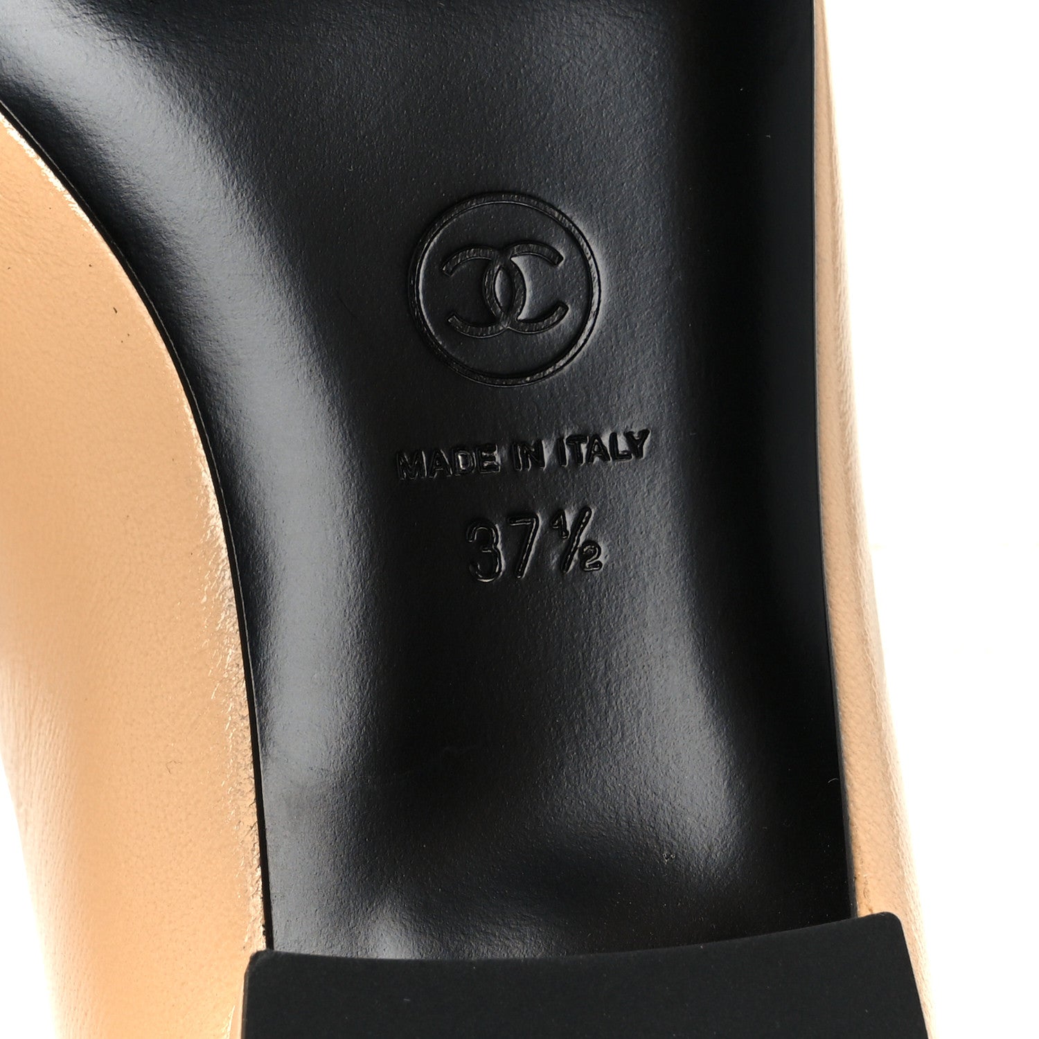 Chanel Shiny Lambskin Grosgrain Pointed Toe CC Ballet Flats 37.5 Beige Black 8 of 10