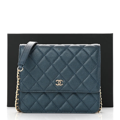 Chanel Metallic Caviar Quilted Square Wallet On Chain WOC Dark Blue 14 of 14