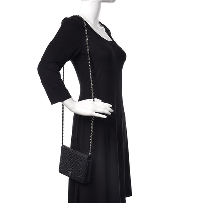 Chanel Lambskin Camellia Embossed Wallet On Chain WOC Black 3 of 19