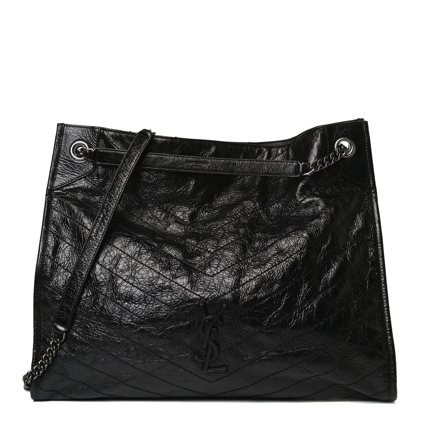 Crinkled Calfskin Matelasse Monogram Niki Shoulder Bag Black