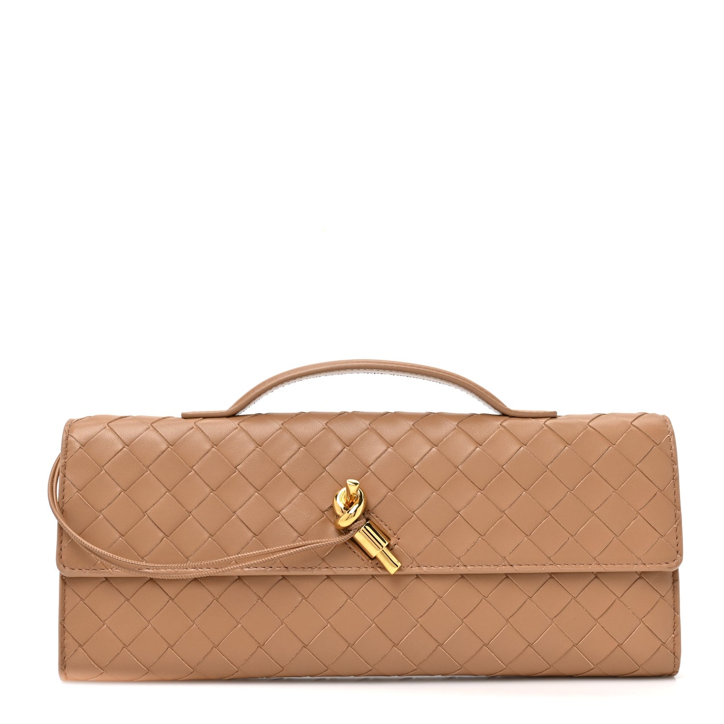 Nappa Intrecciato Long Andiamo Top Handle Clutch Pale Brown