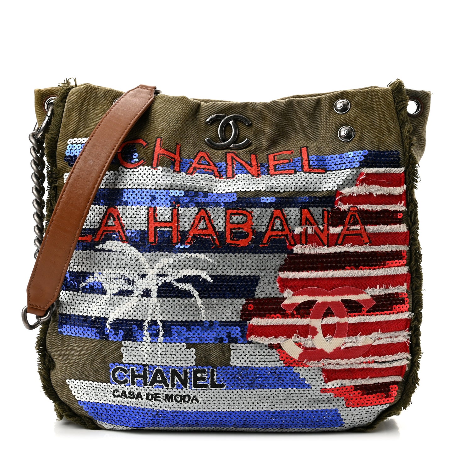 Canvas Sequins Cubano Trip Hobo Khaki