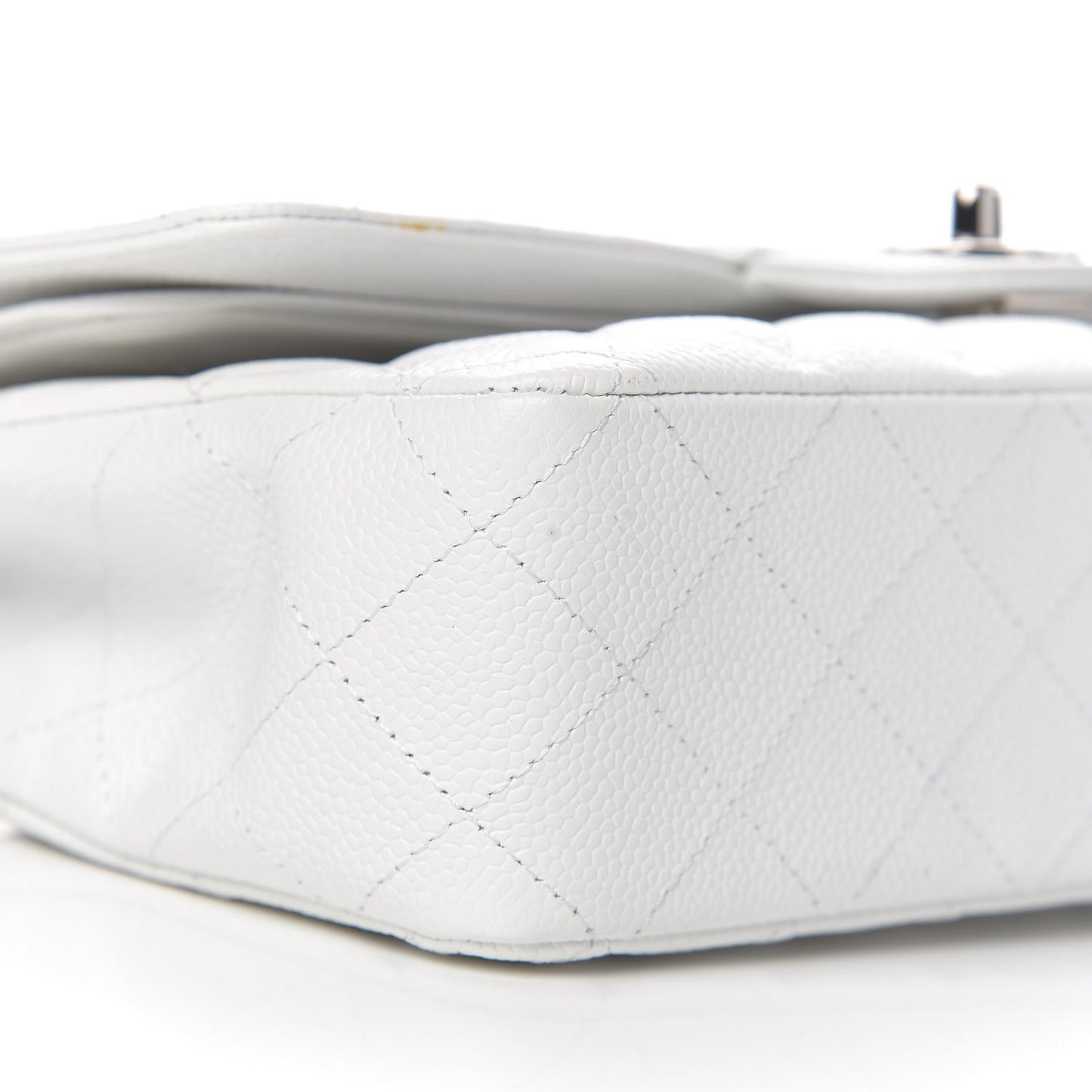 Caviar Quilted Medium Double Flap White