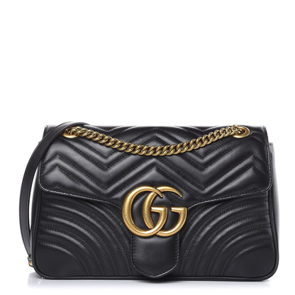 Gucci Calfskin Matelasse Medium GG Marmont Shoulder Bag Black 1 of 14